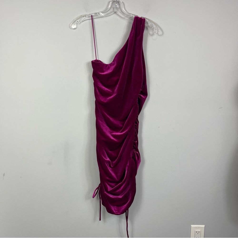 House Of Harlow 1960 Revolve Ruched Velvet One Shoulder Midi Mini Dress Size L - Picture 14 of 16